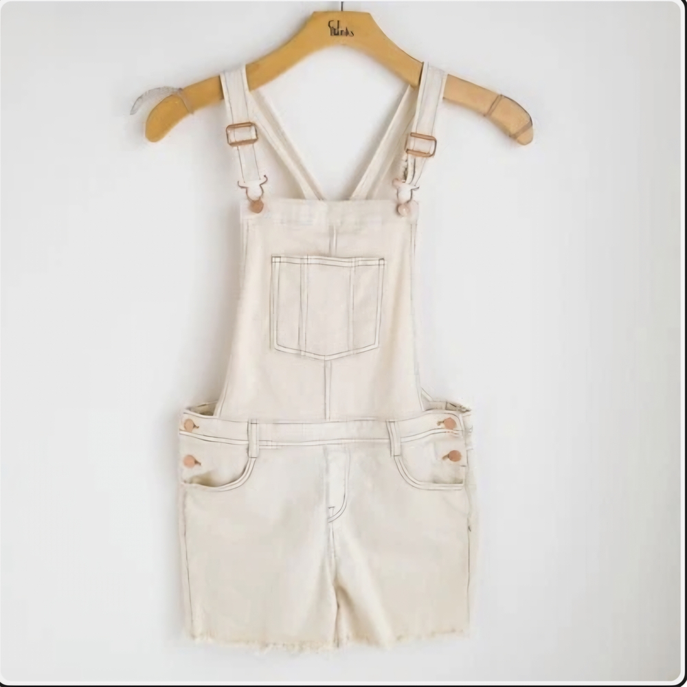 Cat & Jack White Ultimate Stretch Frayed Bottom Shortalls with Button Accents